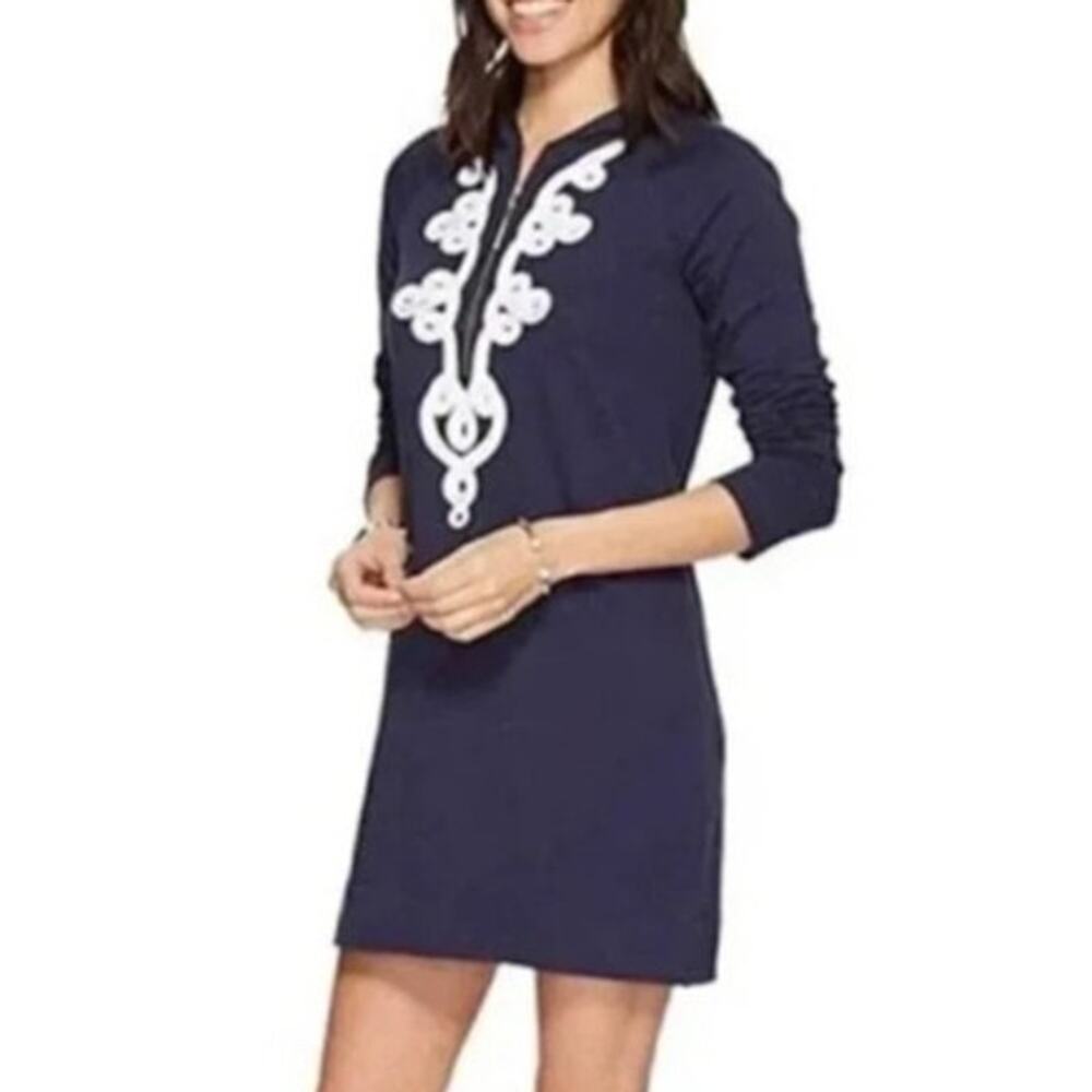 Lilly Pulitzer Skipper Hooded Popover Dress Three Quarter Zip Navy Blue XXS - Picture 2 of 12